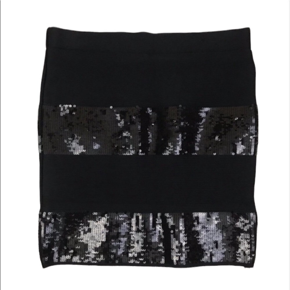 Guess Black Sequin Stripe Pull On Stretchy Mini Skirt Size Small